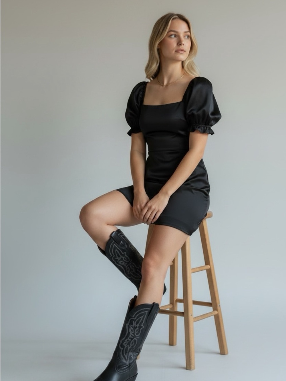 Gianni Bini GB Square-Neck Puff-Sleeve Mini Dress